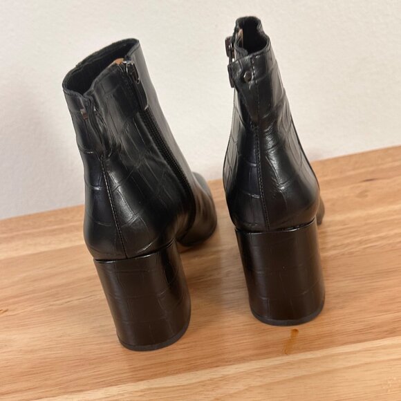 Franco Sarto Croc Embossed Leather Ankle Boots Block Heel Side Zipper Size 7 - Picture 4 of 9